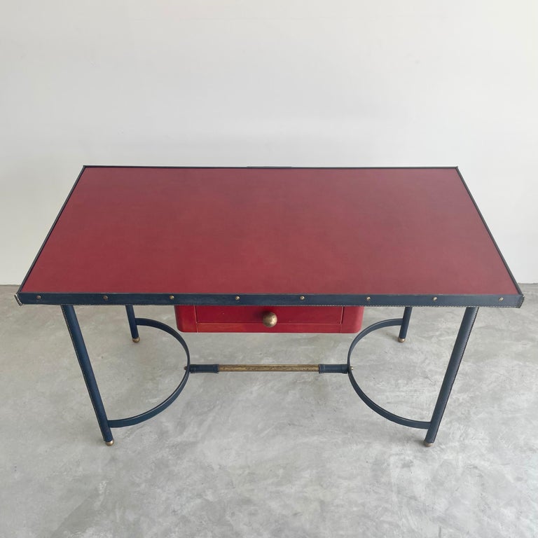 Jacques Adnet Leather Desk and Chair, 1950s France