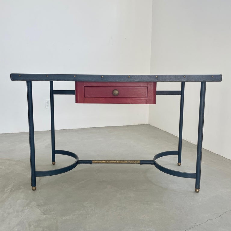 Jacques Adnet Leather Desk and Chair, 1950s France