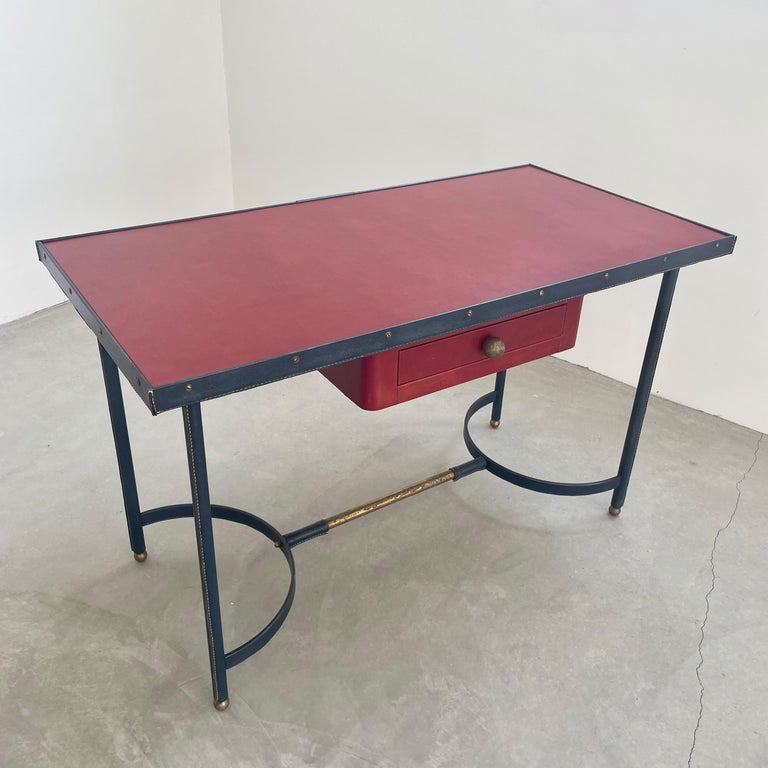 Jacques Adnet Leather Desk and Chair, 1950s France