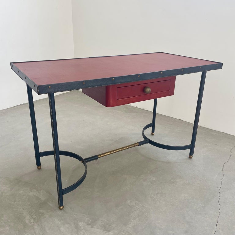 Jacques Adnet Leather Desk and Chair, 1950s France