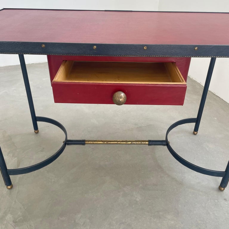 Jacques Adnet Leather Desk and Chair, 1950s France