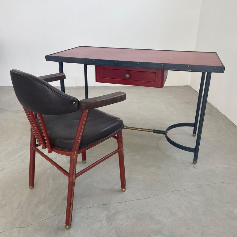 Jacques Adnet Leather Desk and Chair, 1950s France