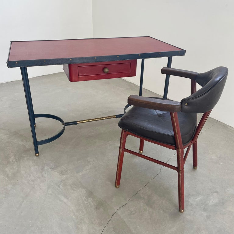 Jacques Adnet Leather Desk and Chair, 1950s France
