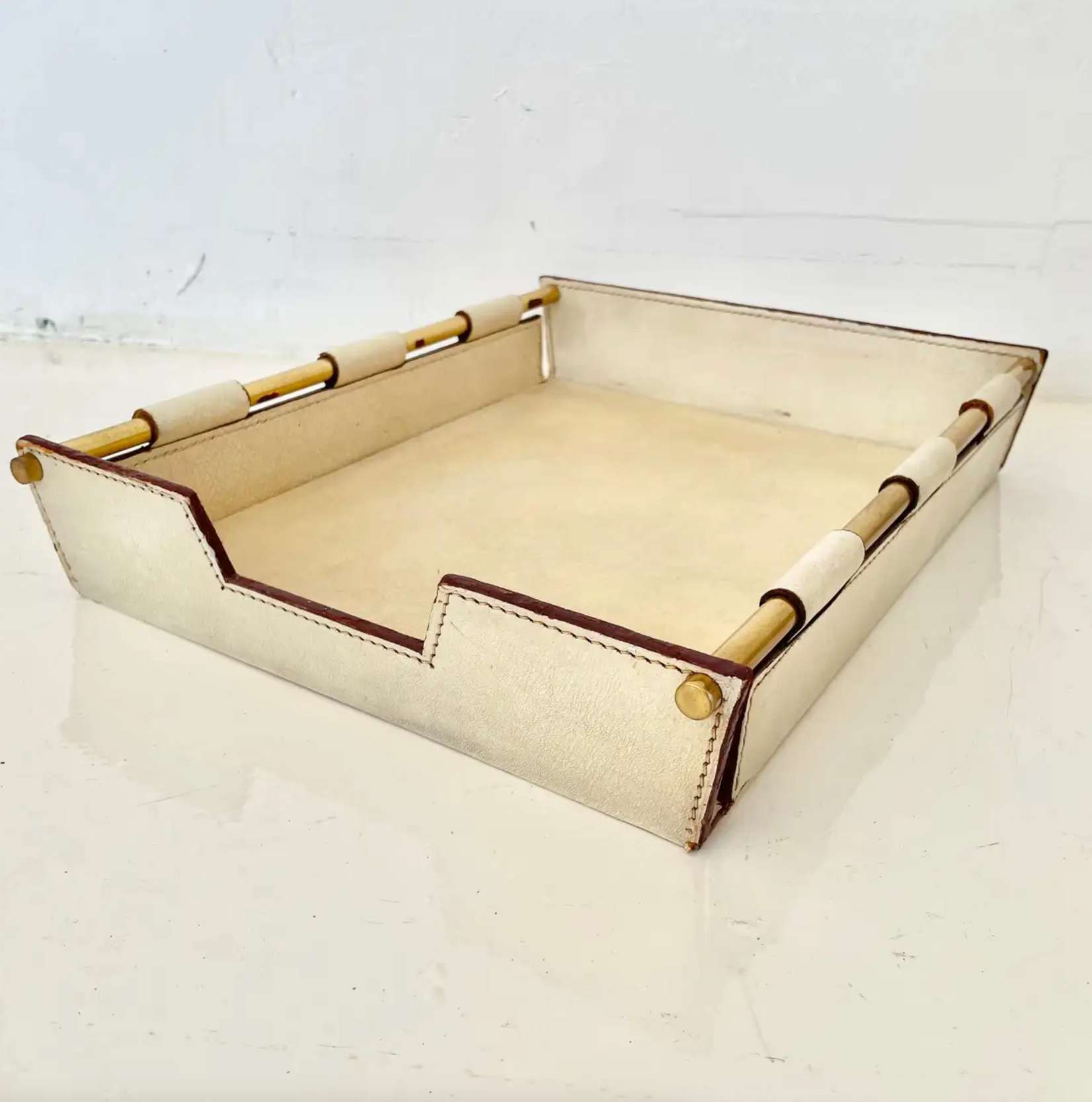 Longchamp Cream Leather Desk Set, 1960s France