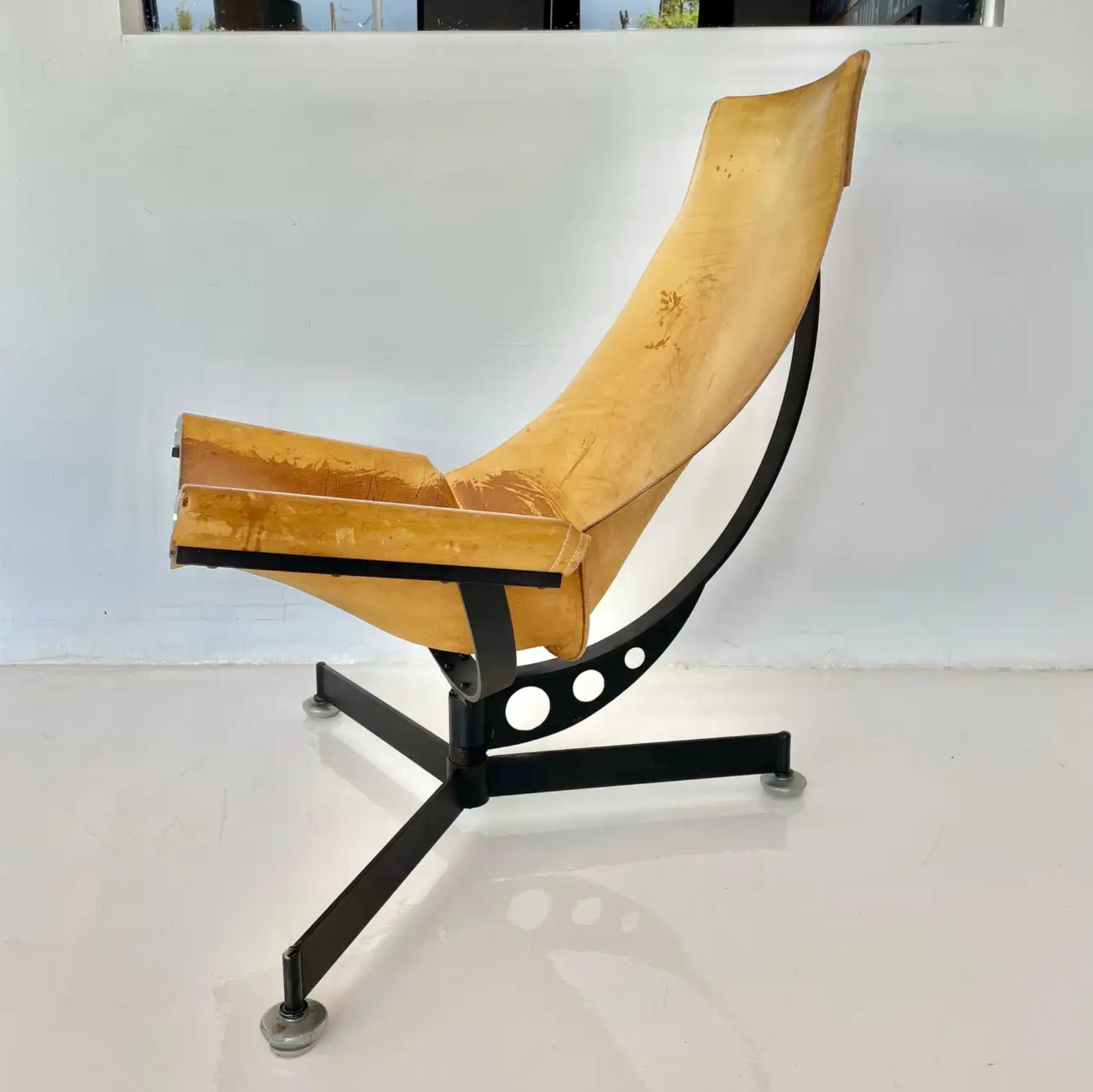 Max Gottschalk Leather and Iron Sling Chair, 1960s