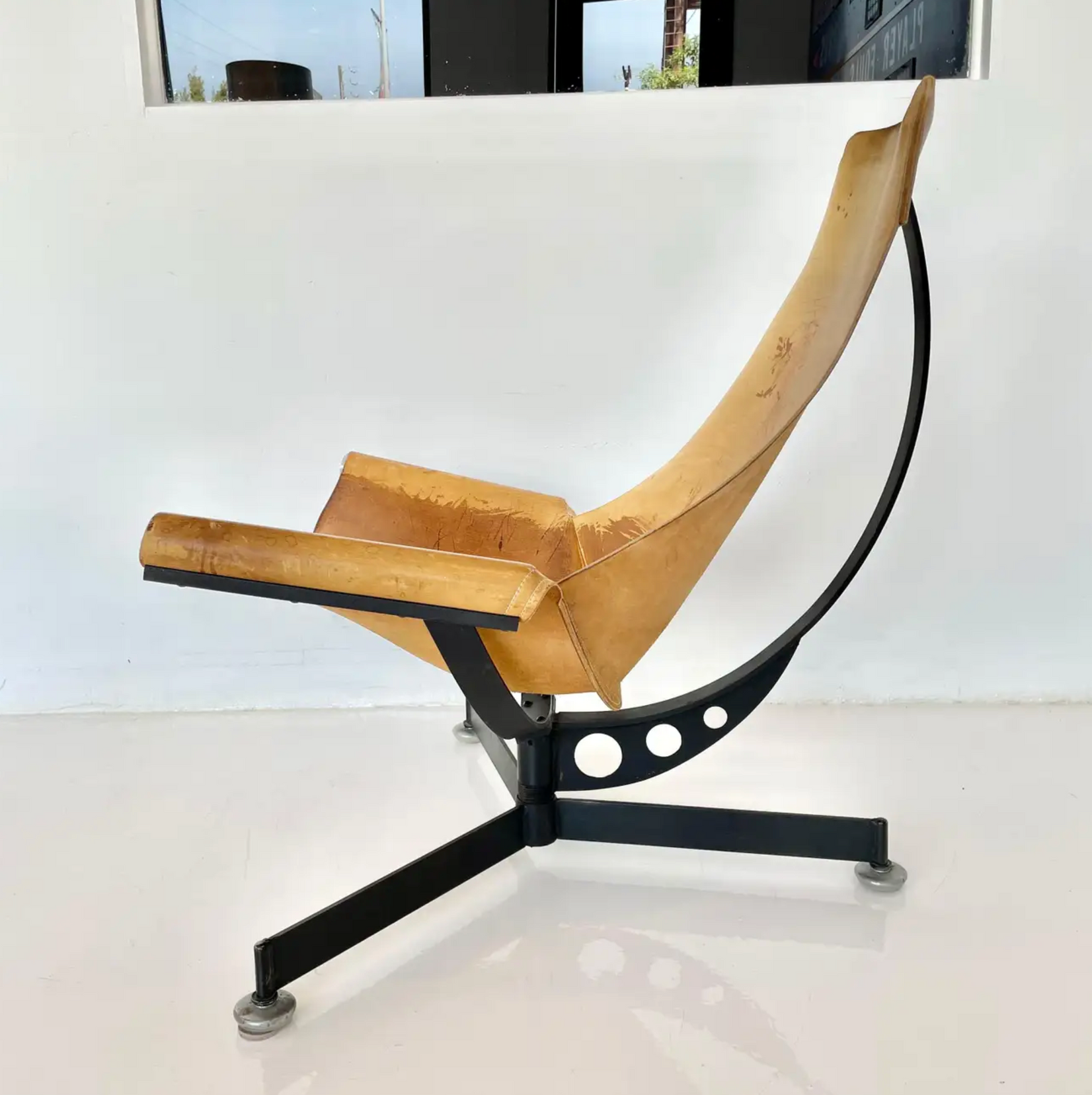 Max Gottschalk Leather and Iron Sling Chair, 1960s