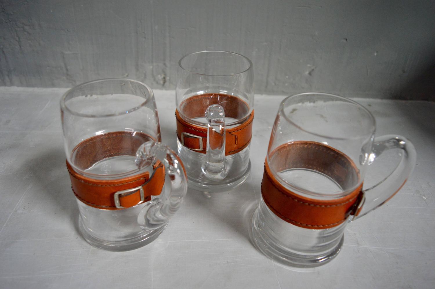 Leather and Glass Bar Set