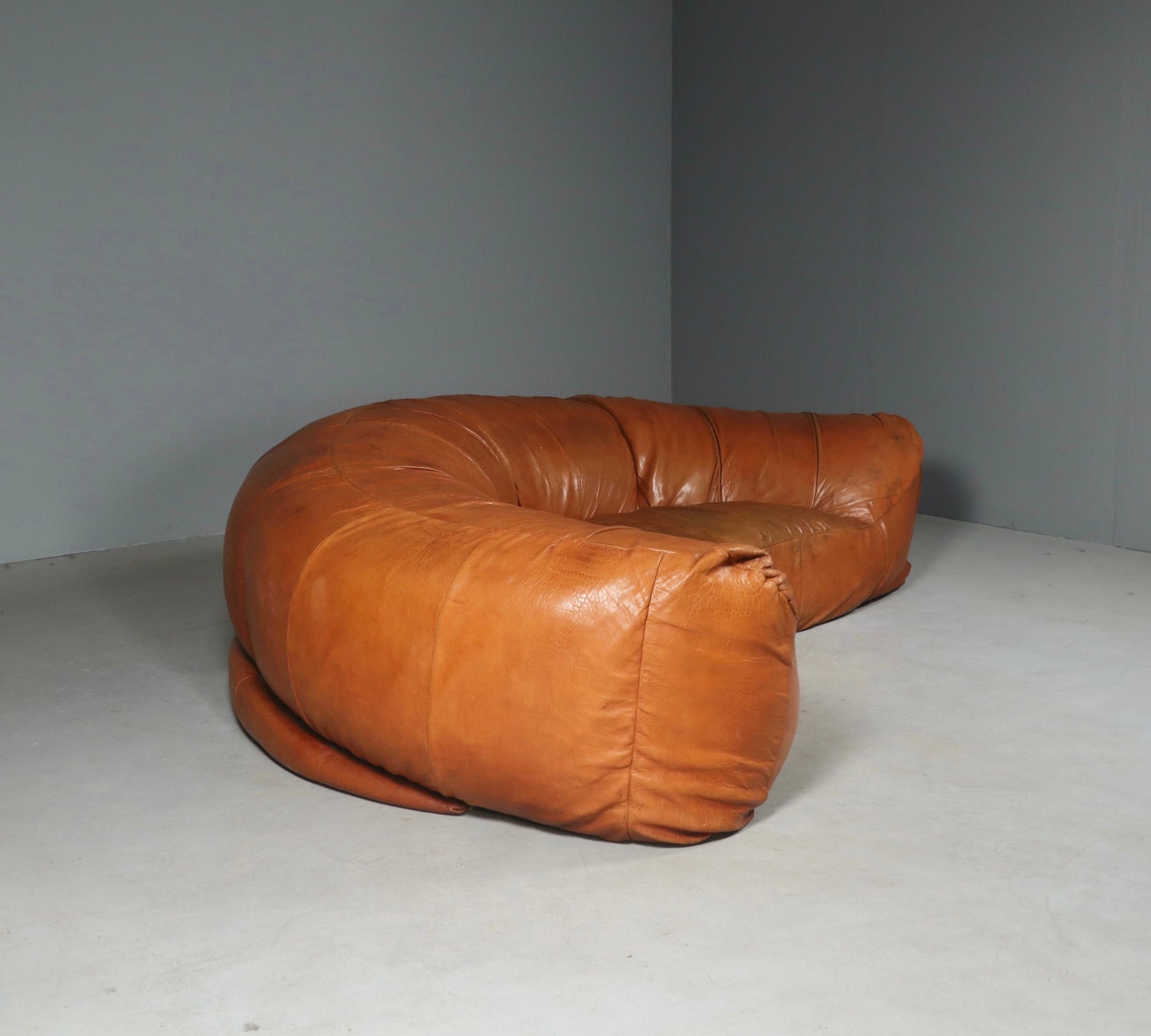 Leather Croissant Sofa by Raphael Raffel for Honore Paris, 1970s France