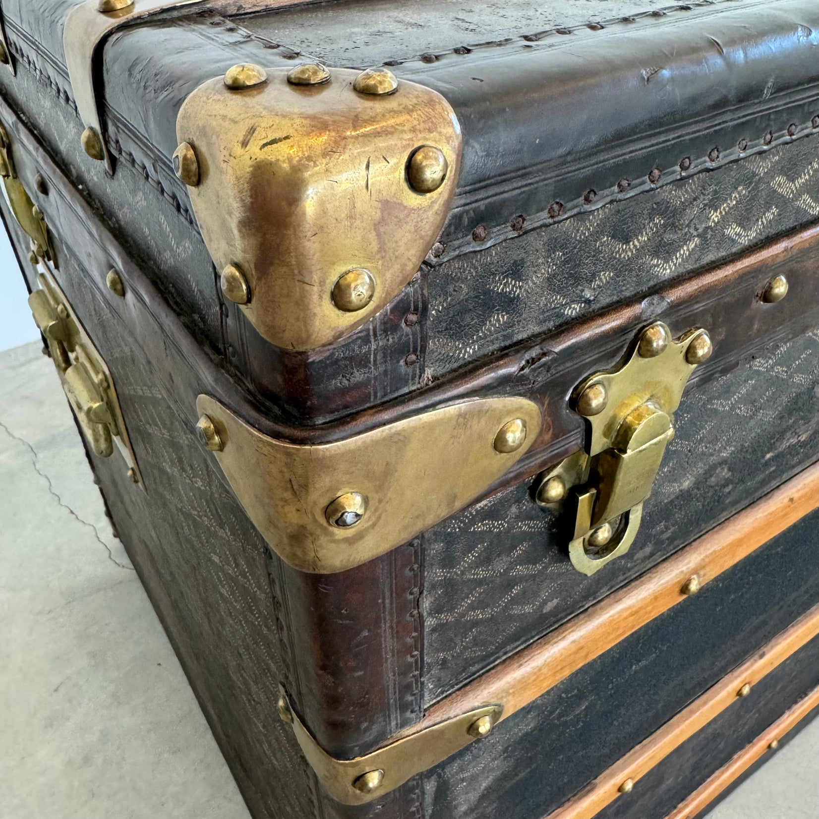 Leather, Canvas and Brass Steamer Trunk