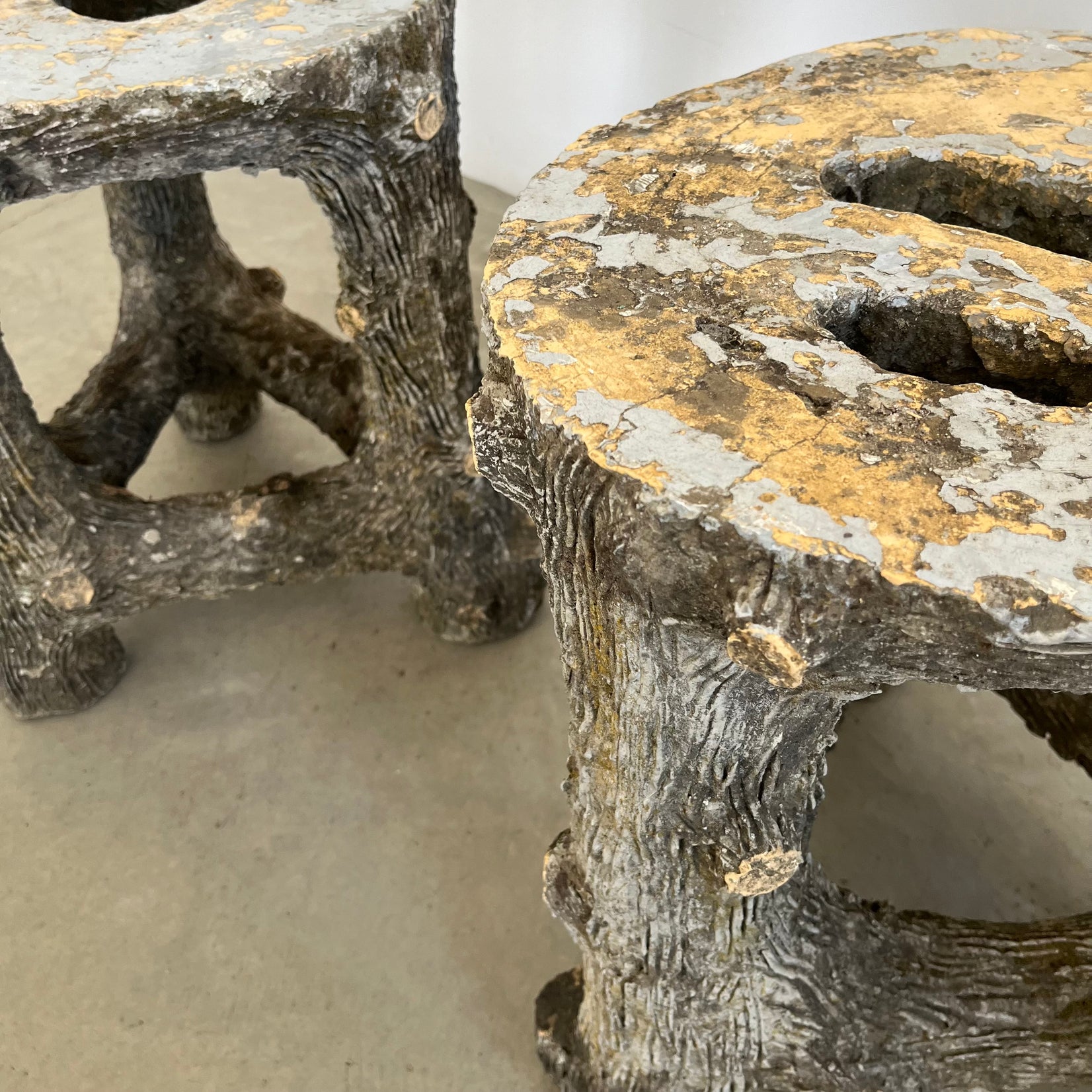 Set of 4 Faux Bois stools, 1960s France