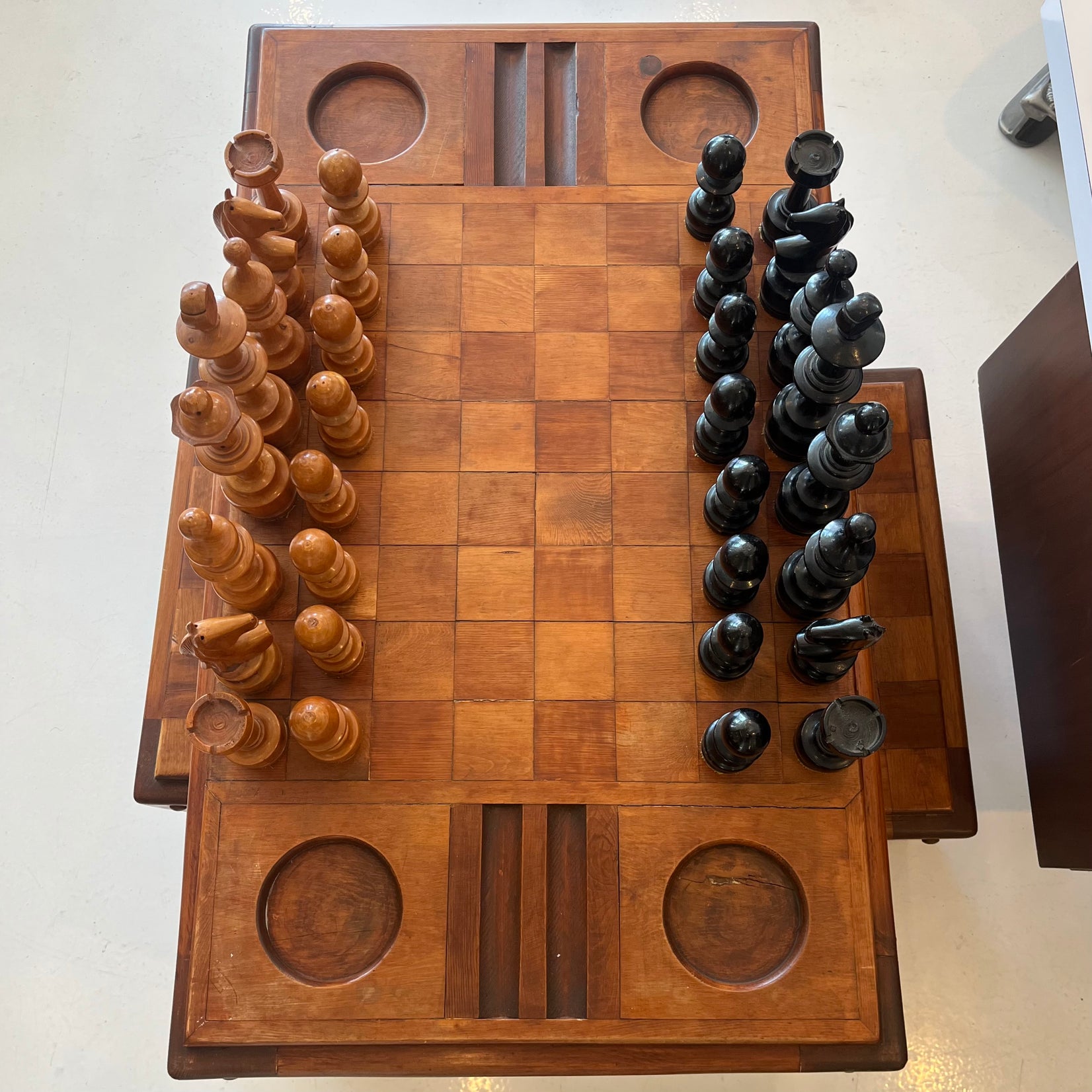 Heavy Oak Chess Table with Matching Stools