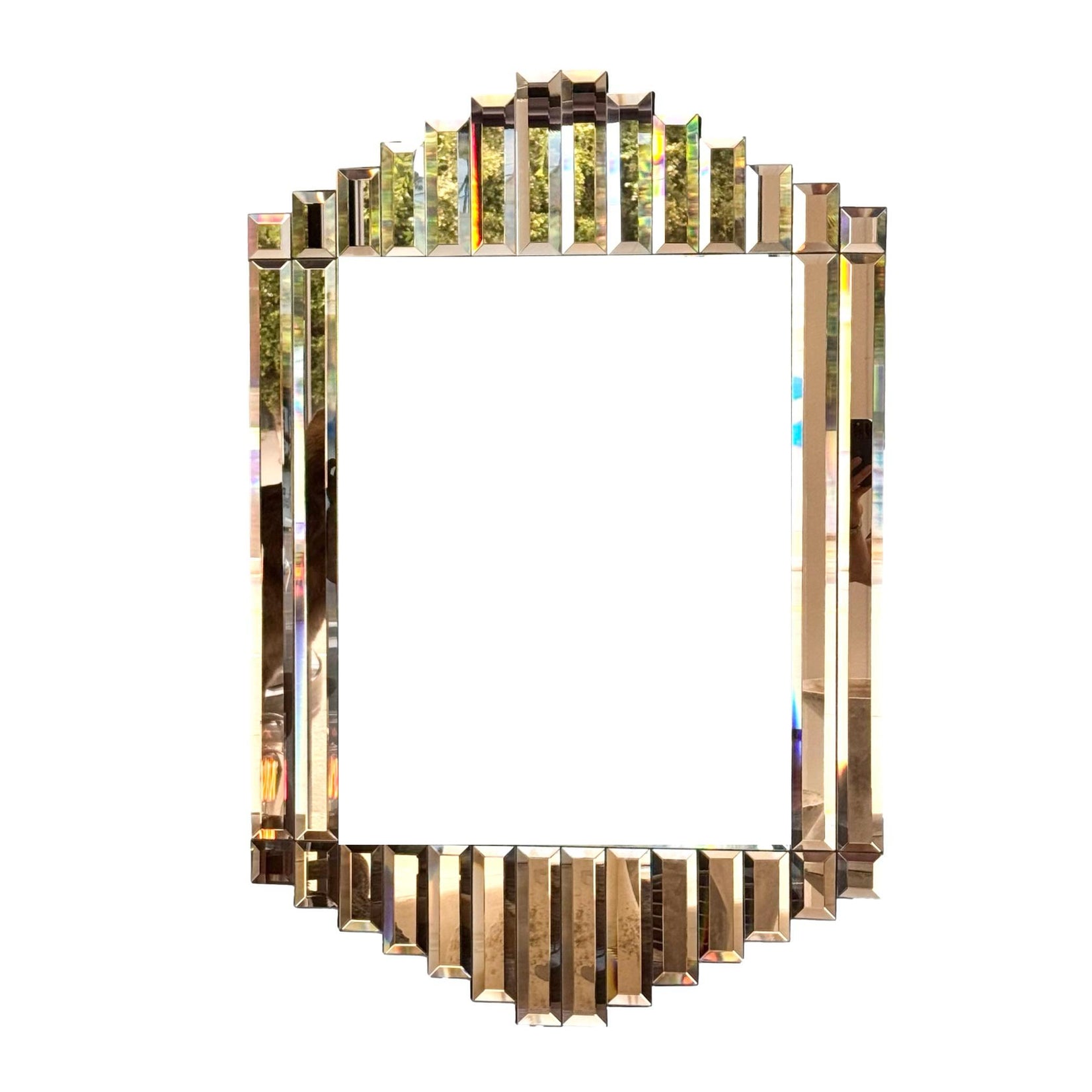 Art Deco Peach Glass Faceted Mirror