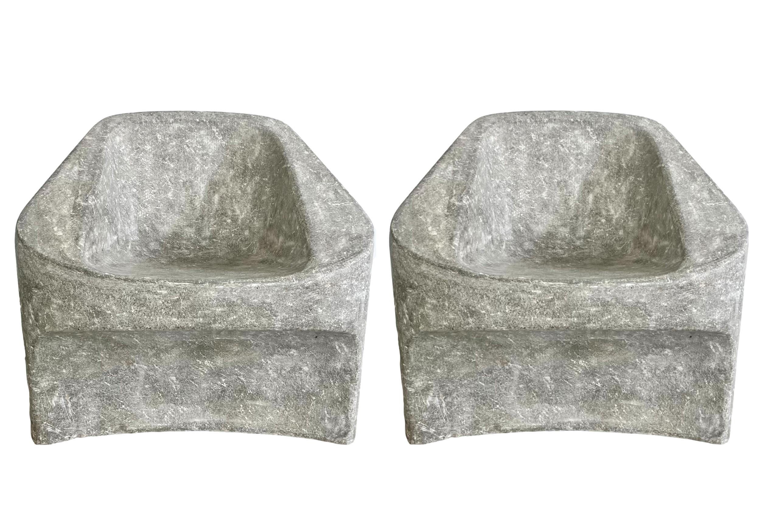 Pair Sculptural Concrete Chairs