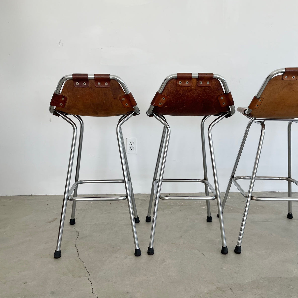 Set of 6 Leather and Chrome Bar Stools