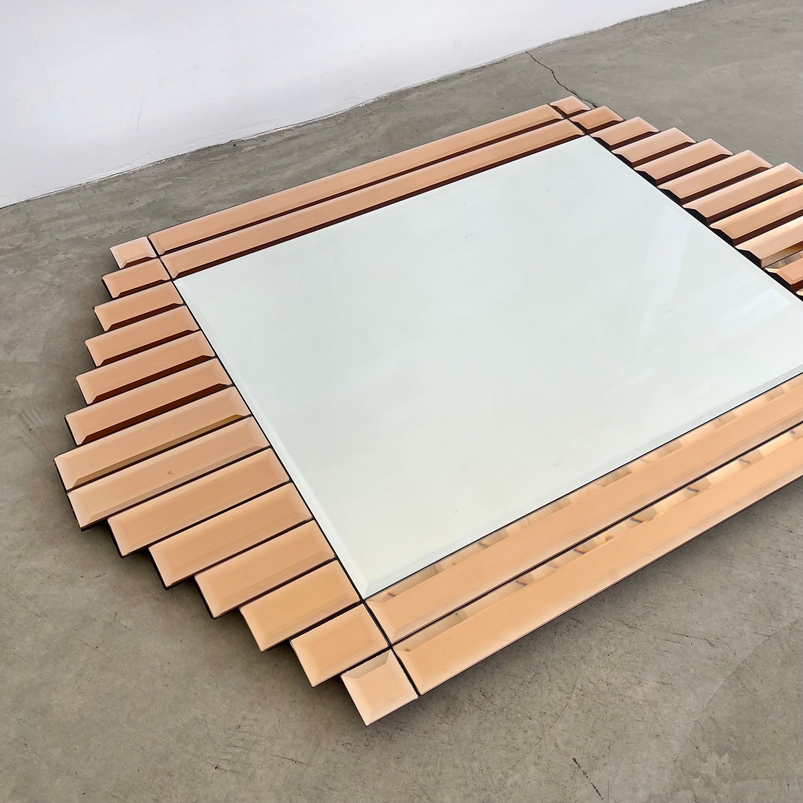 Art Deco Peach Glass Faceted Mirror