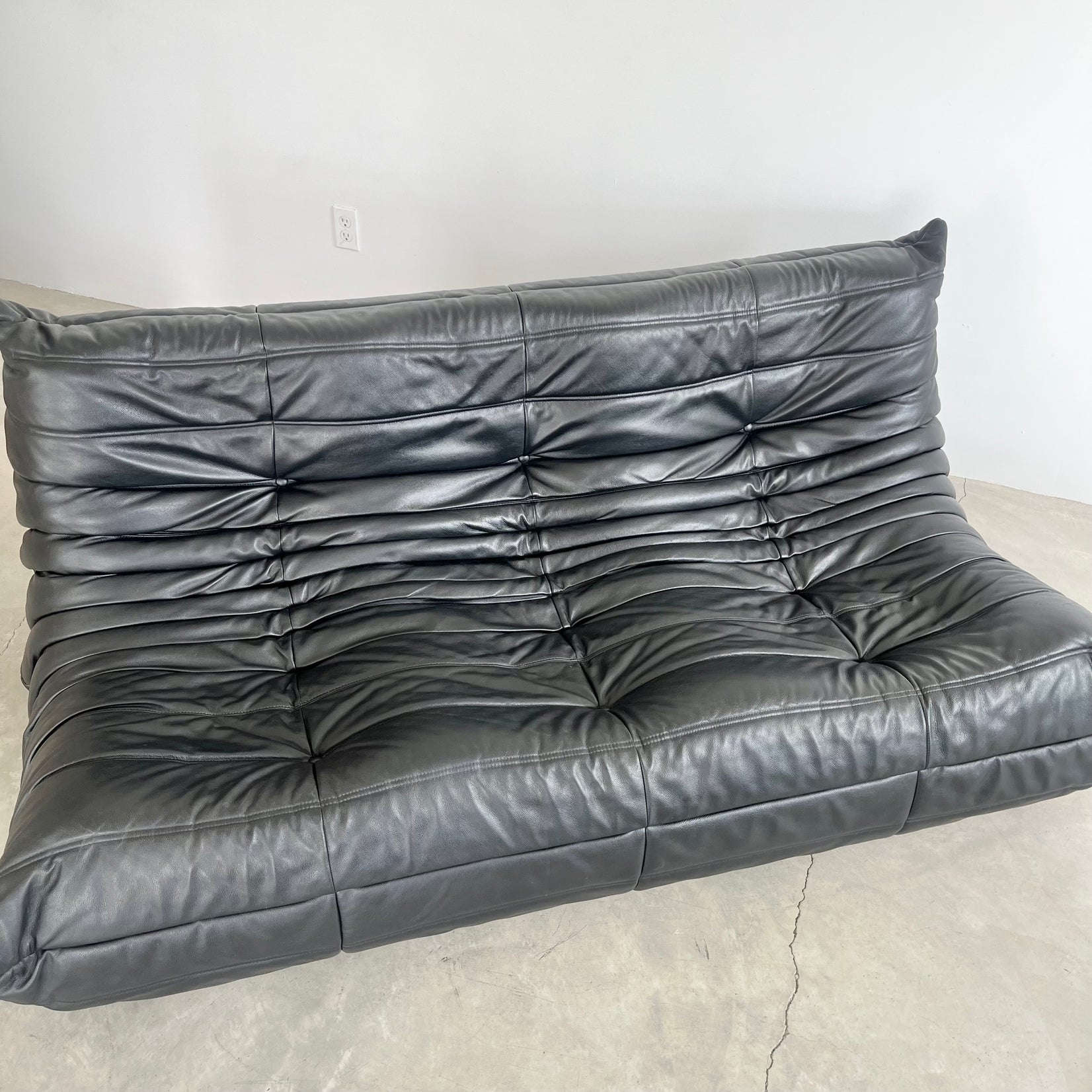 Black Leather 3 Seater Togo Sofa