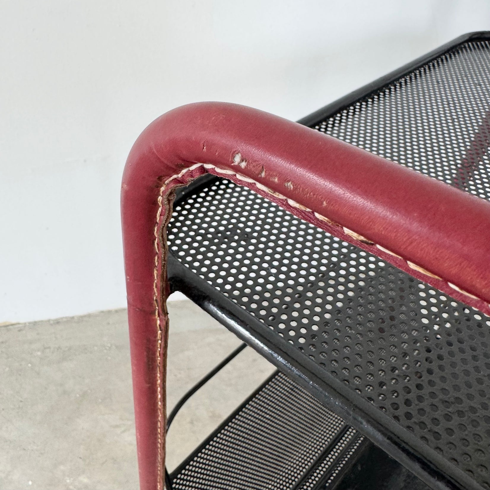 Red Leather and Iron Side Table