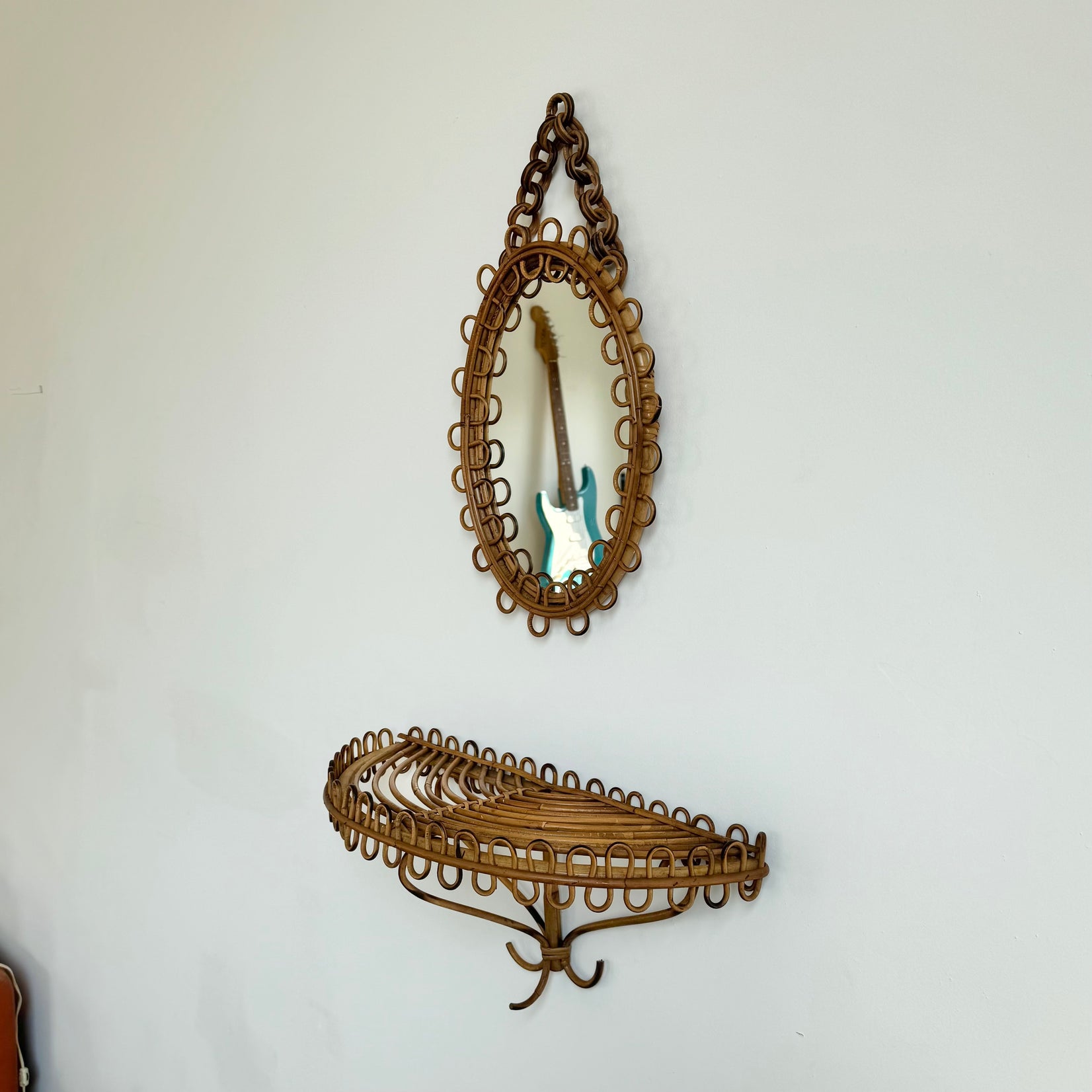 Rattan Mirror with Matching Floating Table