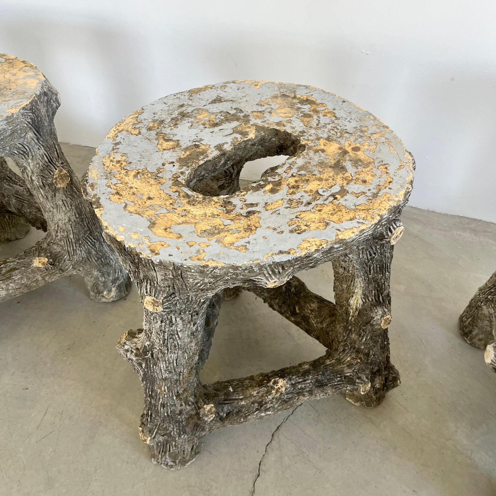 Set of 4 Faux Bois stools, 1960s France
