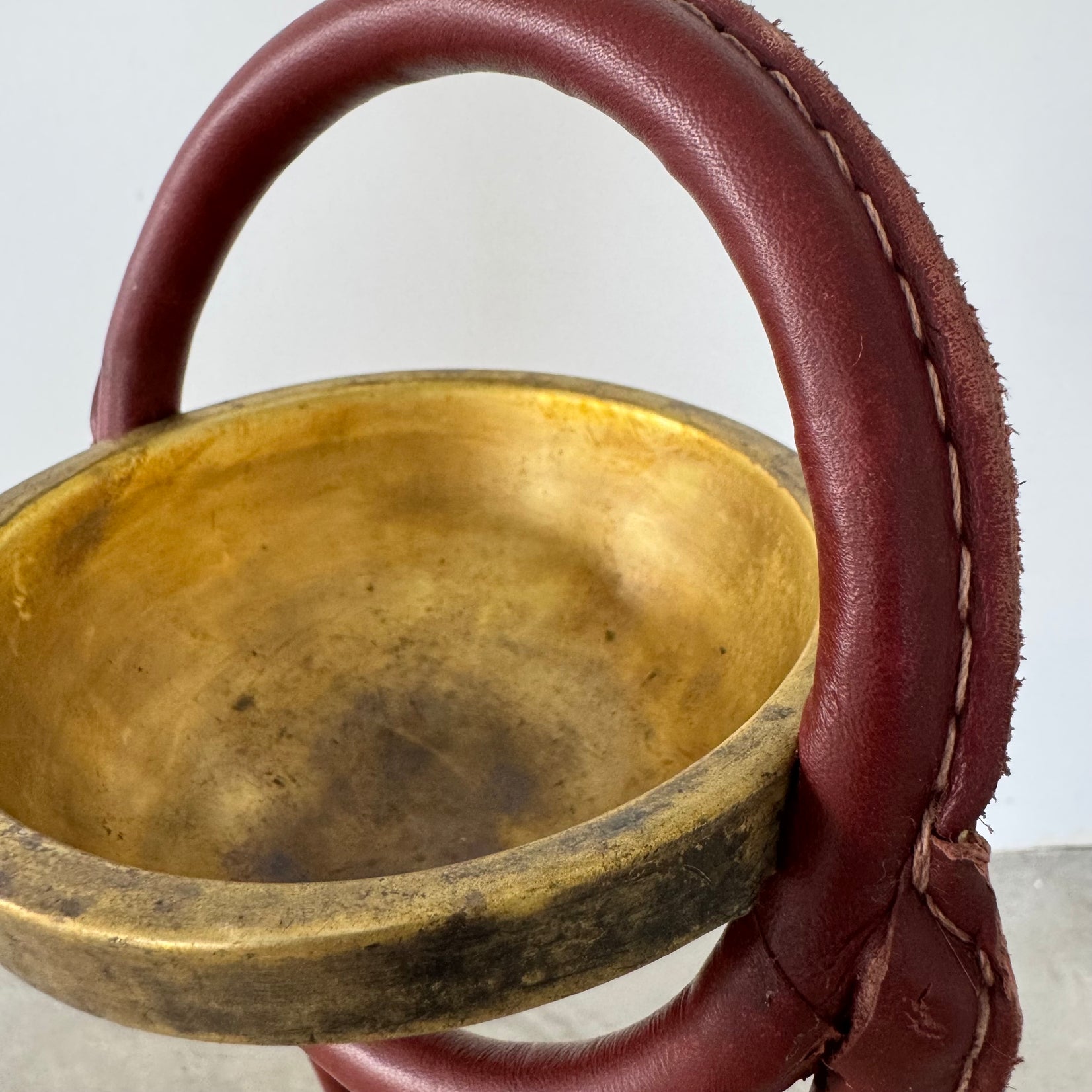 Jacques Adnet Leather and Brass Standing Ashtray, 1950's France