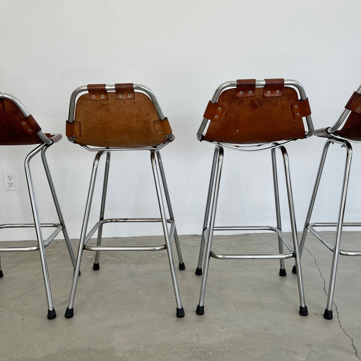 Set of 6 Leather and Chrome Bar Stools