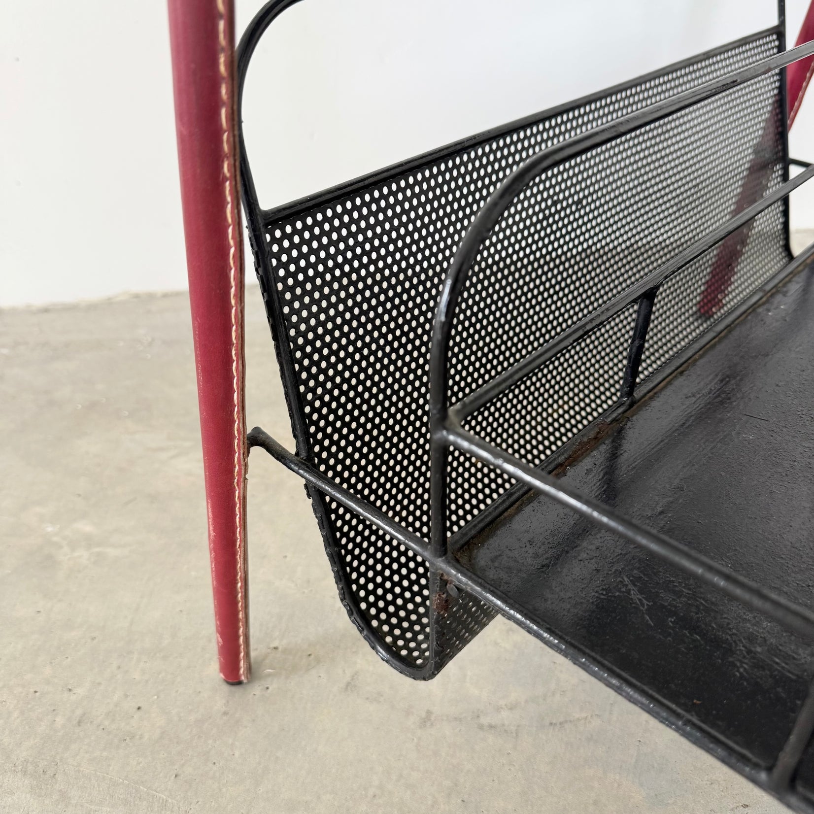 Red Leather and Iron Side Table