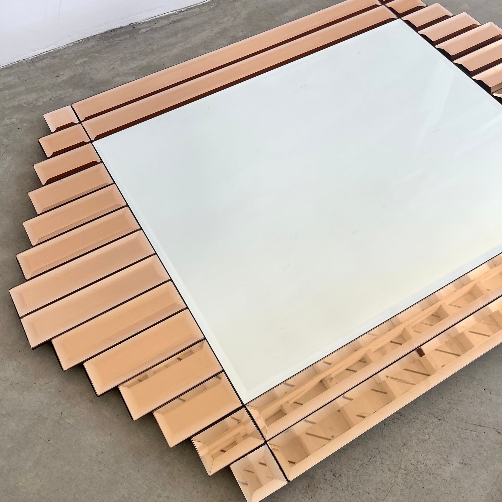 Art Deco Peach Glass Faceted Mirror