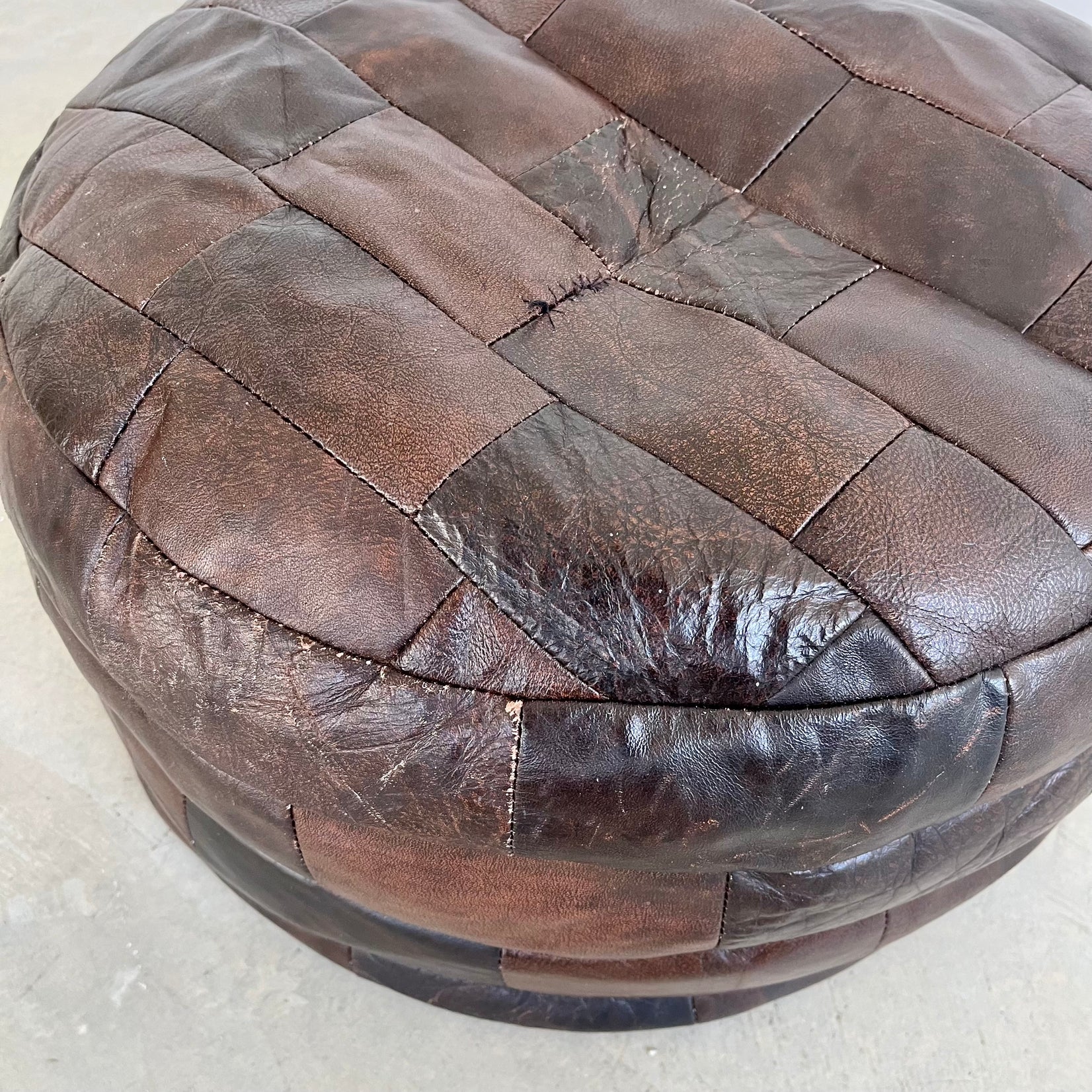 De Sede Brown Leather Patchwork Ottoman, 1970s Switzerland