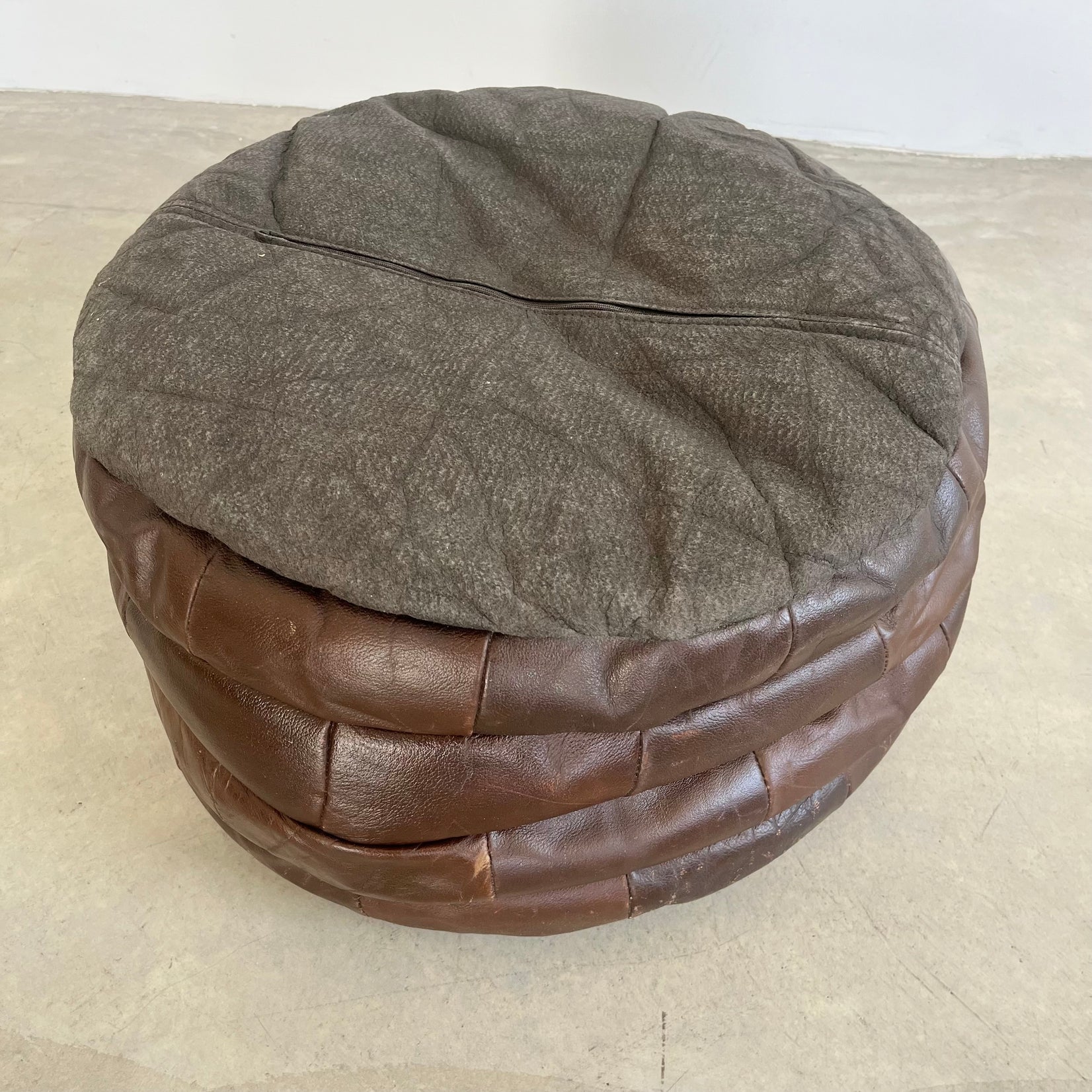 De Sede Brown Leather Patchwork Ottoman, 1970s Switzerland