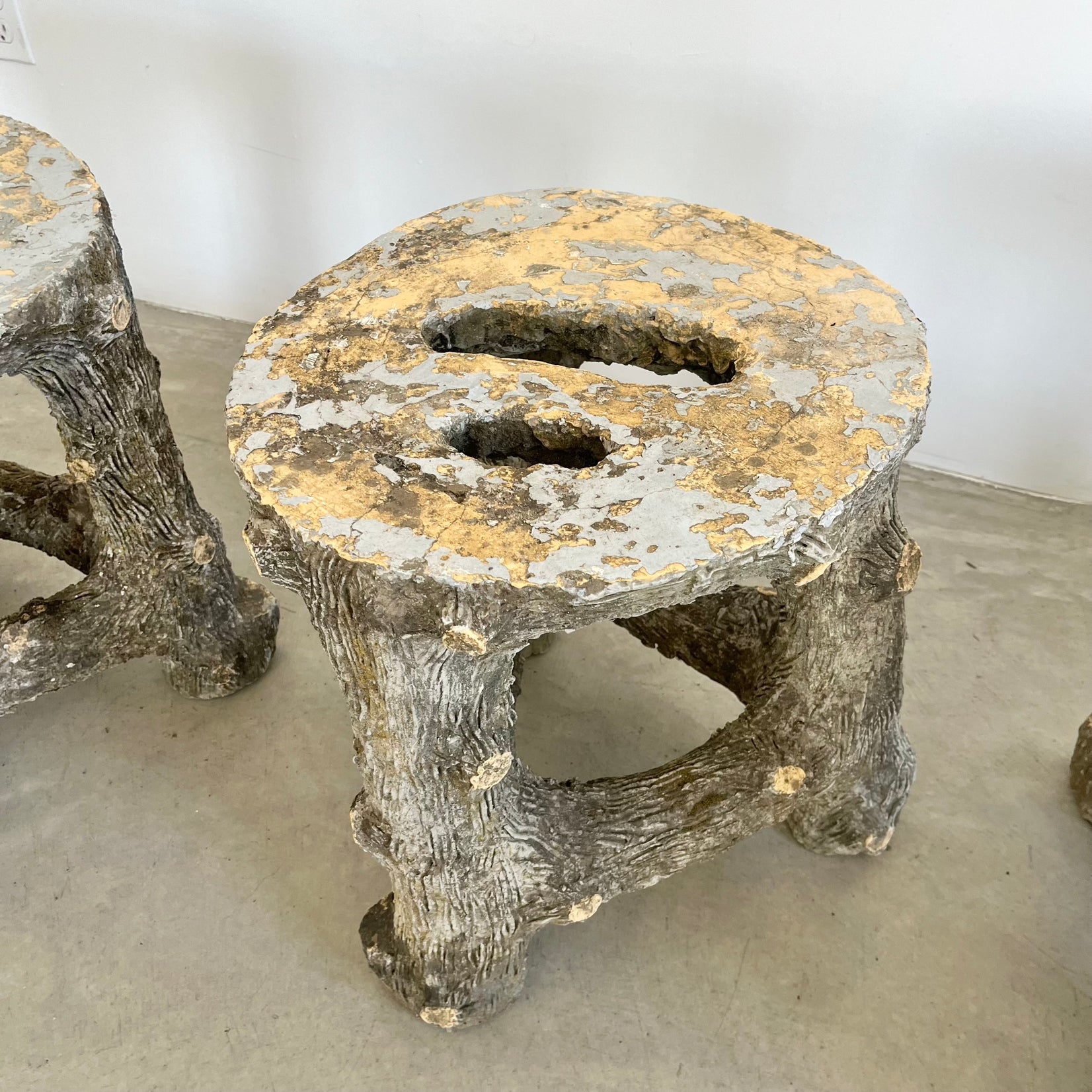 Set of 4 Faux Bois stools, 1960s France