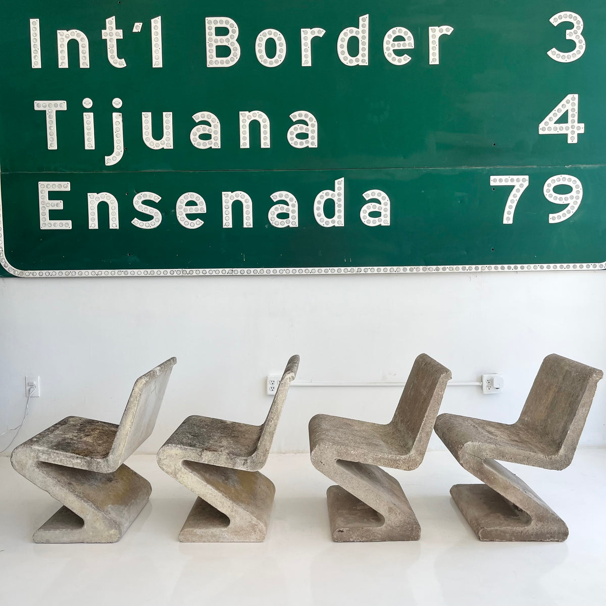 Sculptural Concrete Zig Zag Chairs and Table