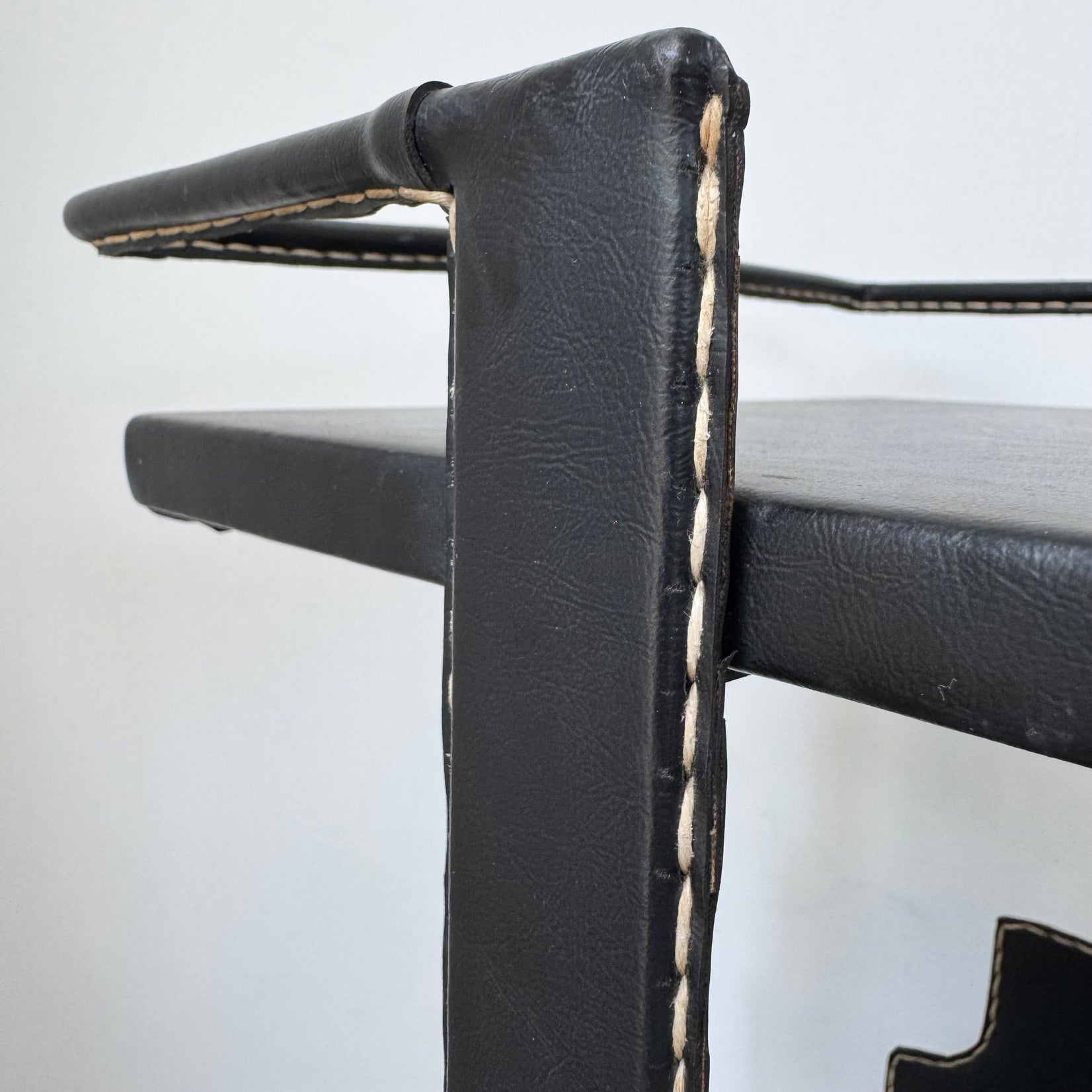 Jacques Adnet Black Leather Side Table, 1950s