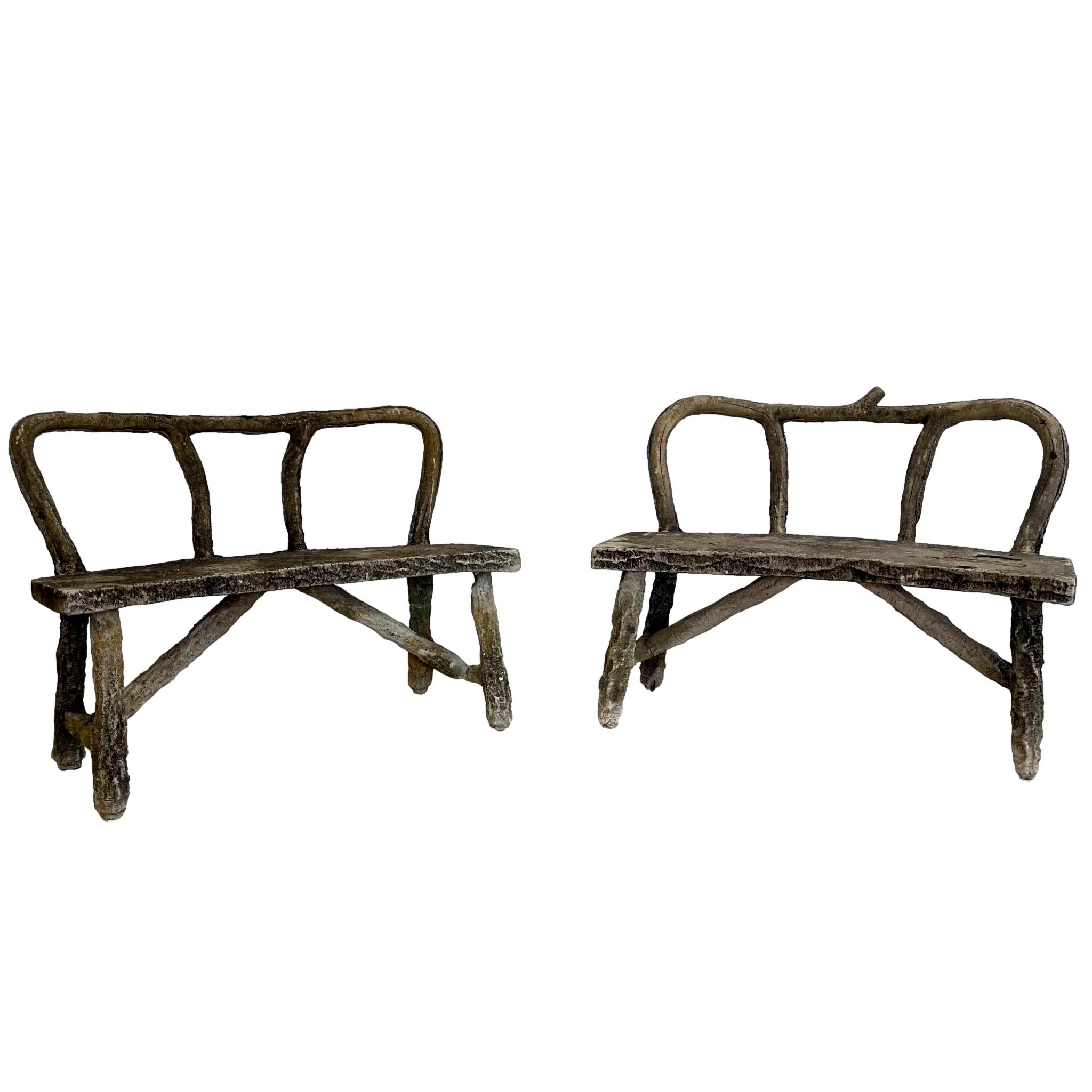Pair of Faux Bois Concrete Benches, 1960s France
