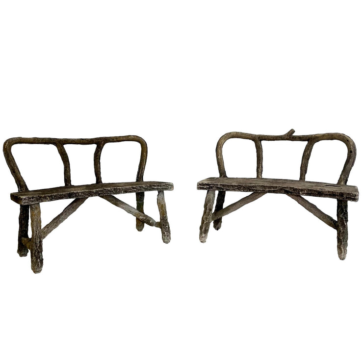 Pair of Faux Bois Concrete Benches, 1960s France