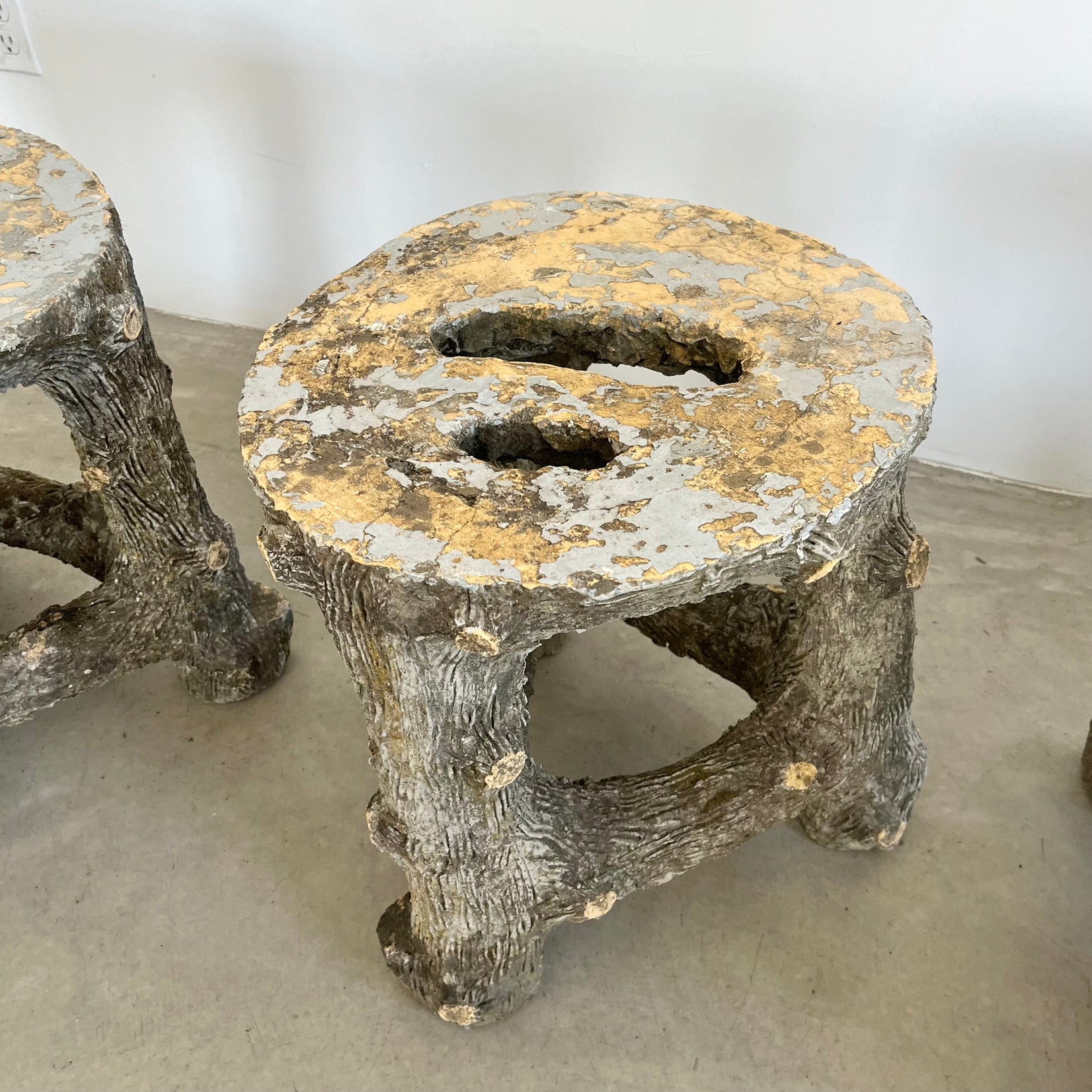 Set of 4 Faux Bois stools, 1960s France