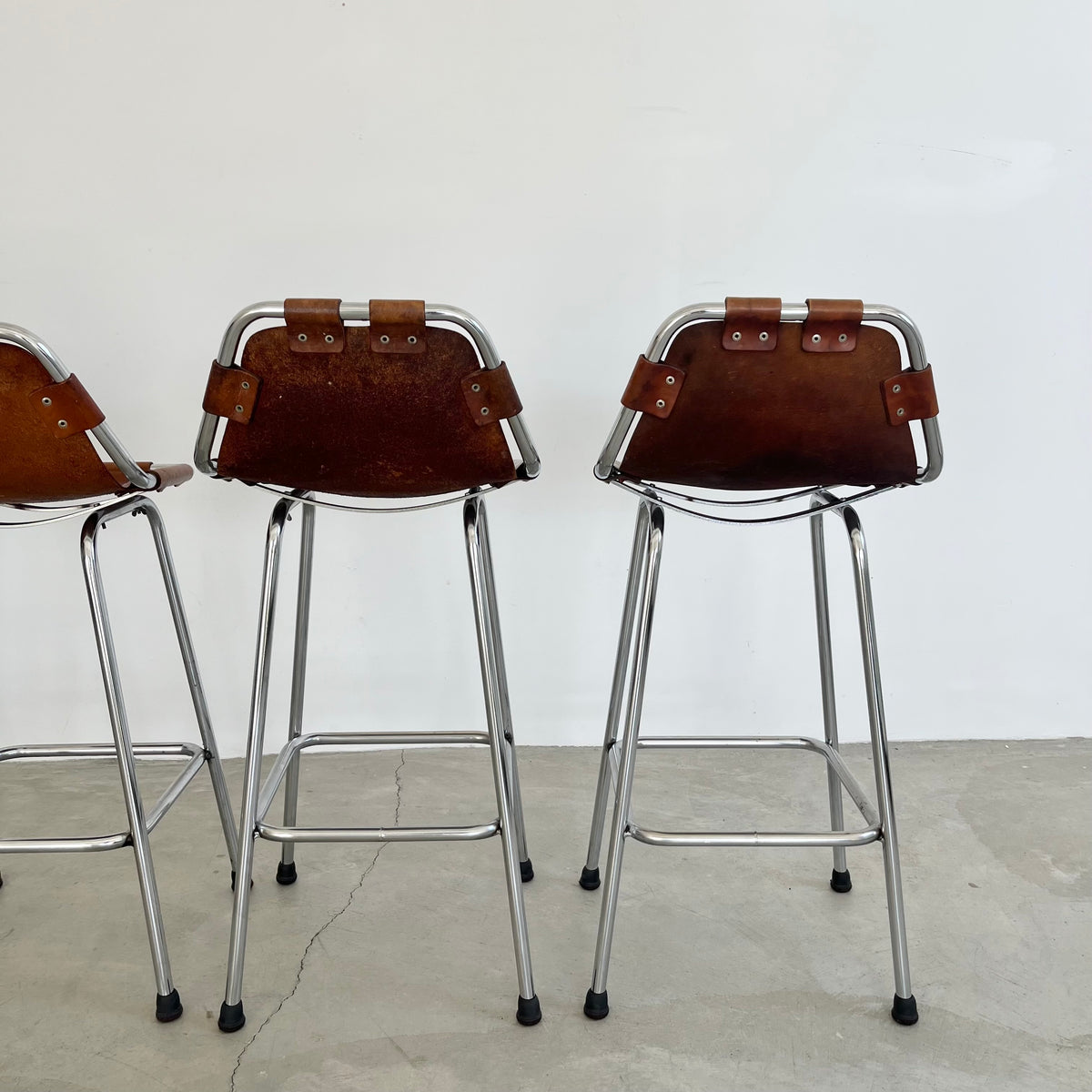 Set of 6 Leather and Chrome Bar Stools