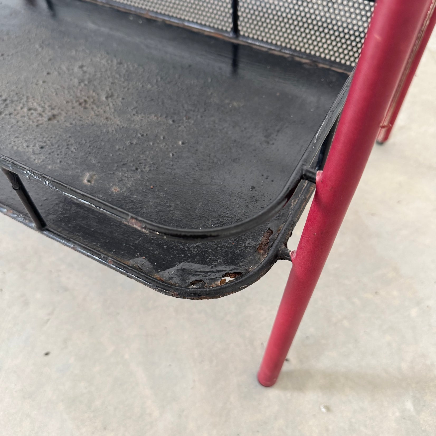 Red Leather and Iron Side Table