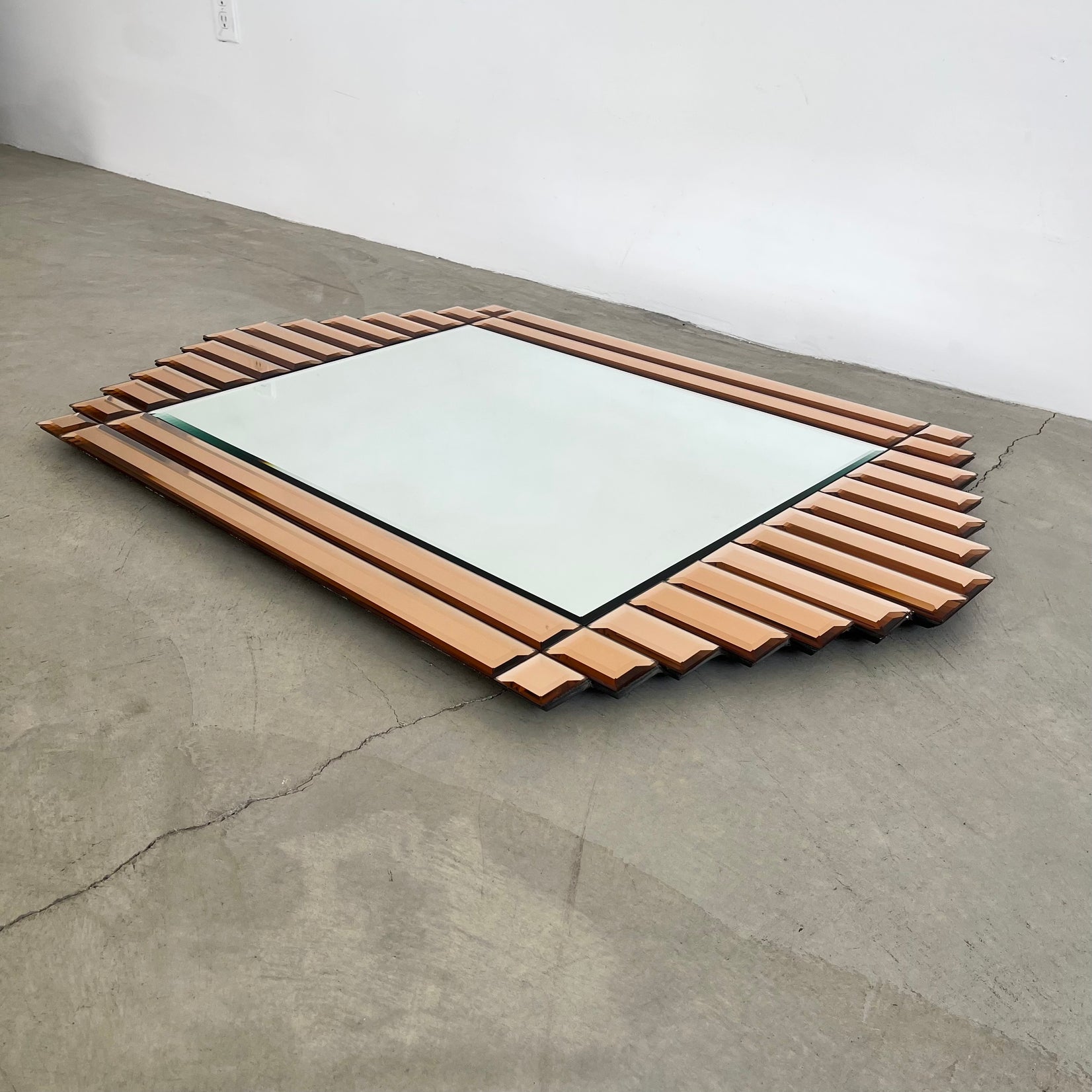 Art Deco Peach Glass Faceted Mirror