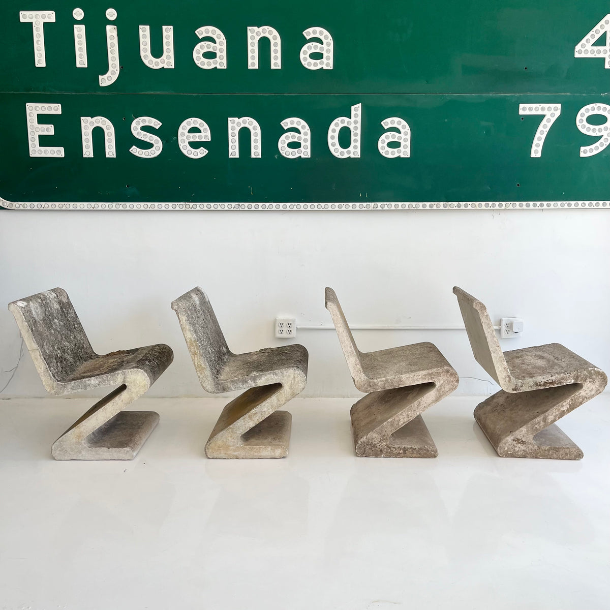 Sculptural Concrete Zig Zag Chairs and Table