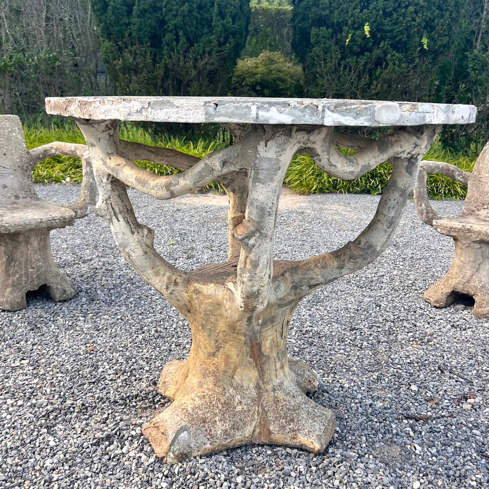 Anthropomorphic Faux Bois Concrete Table and 4 Chairs, 1970s France