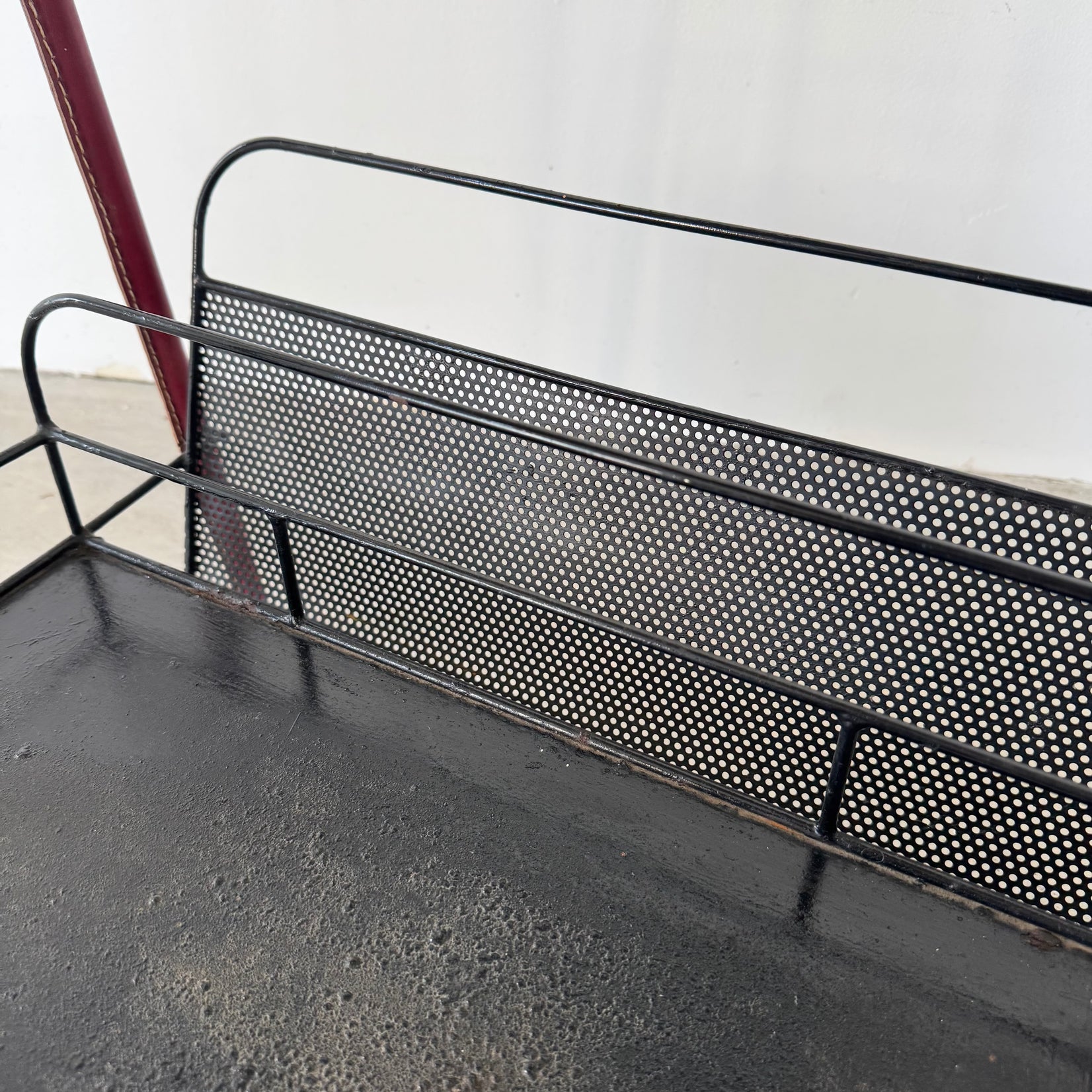 Red Leather and Iron Side Table