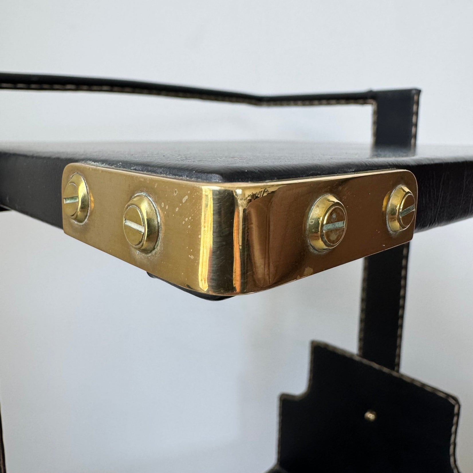 Jacques Adnet Black Leather Side Table, 1950s