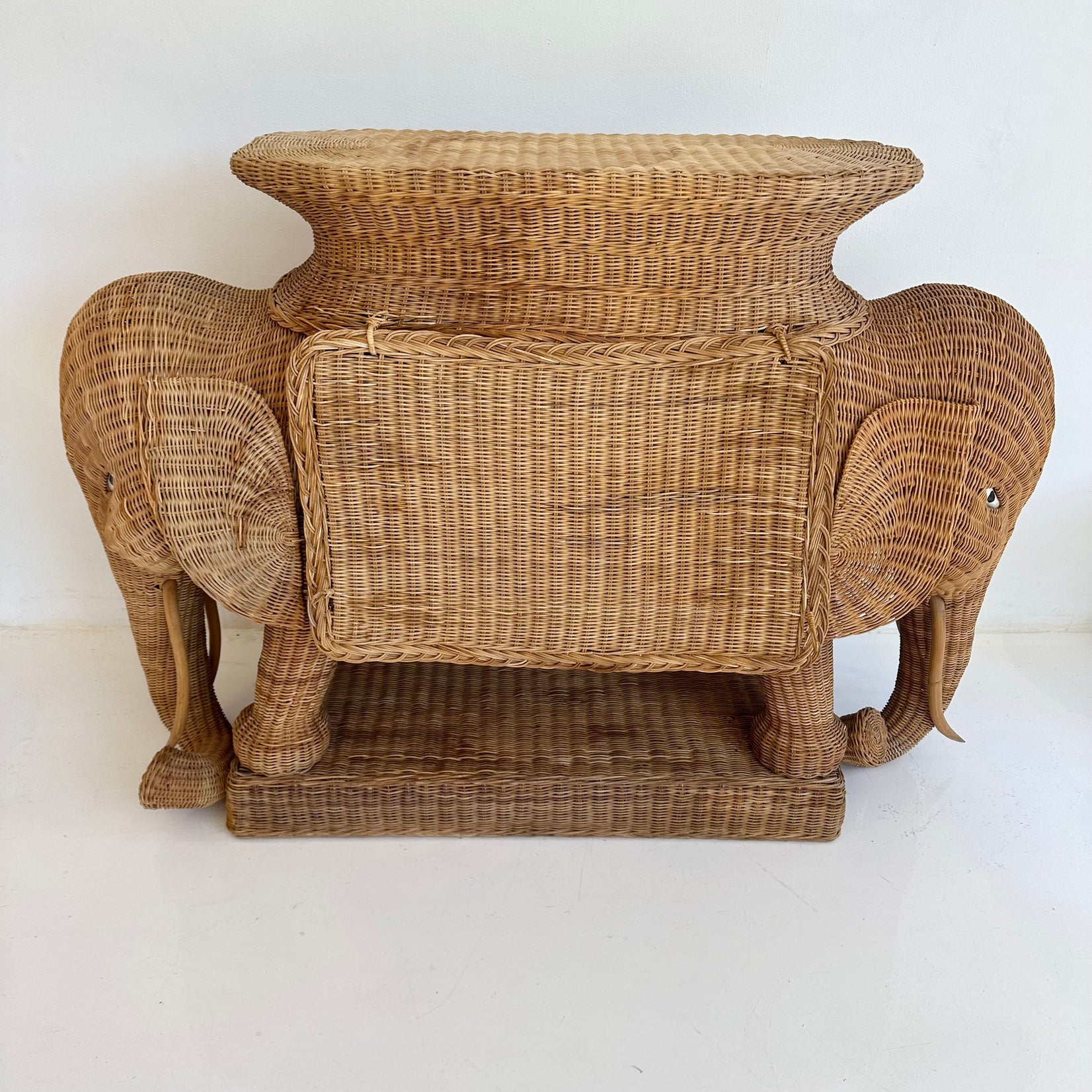 Wicker and Rattan Elephant Console Table