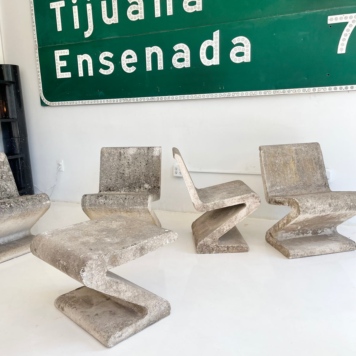 Sculptural Concrete Zig Zag Chairs and Table