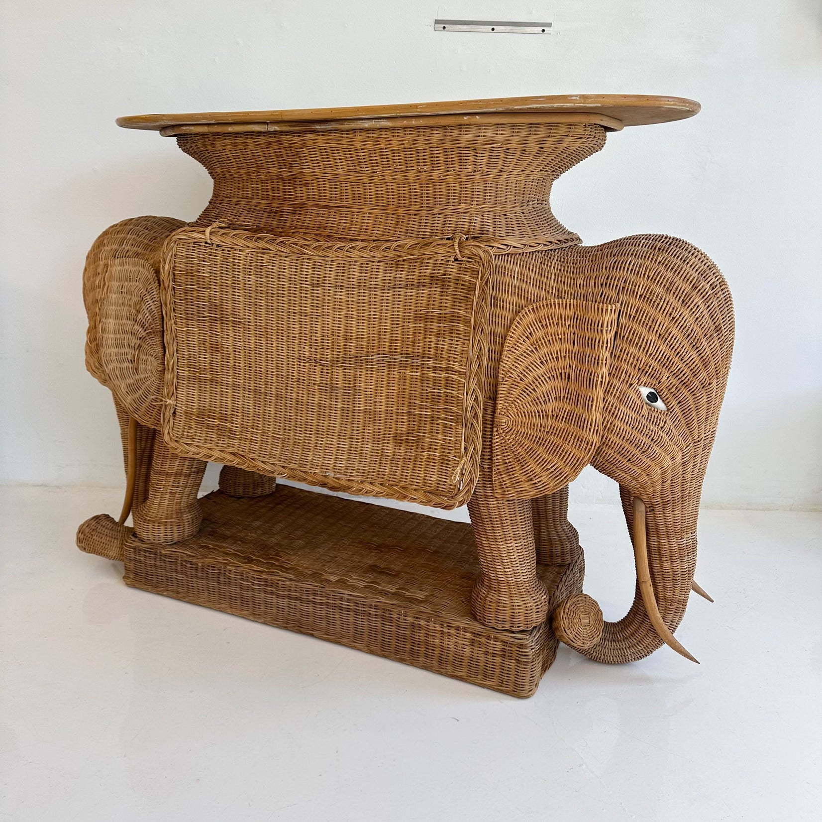 Wicker and Rattan Elephant Console Table