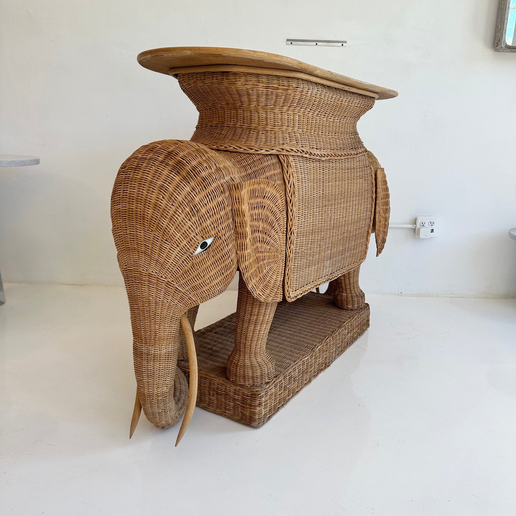 Wicker and Rattan Elephant Console Table