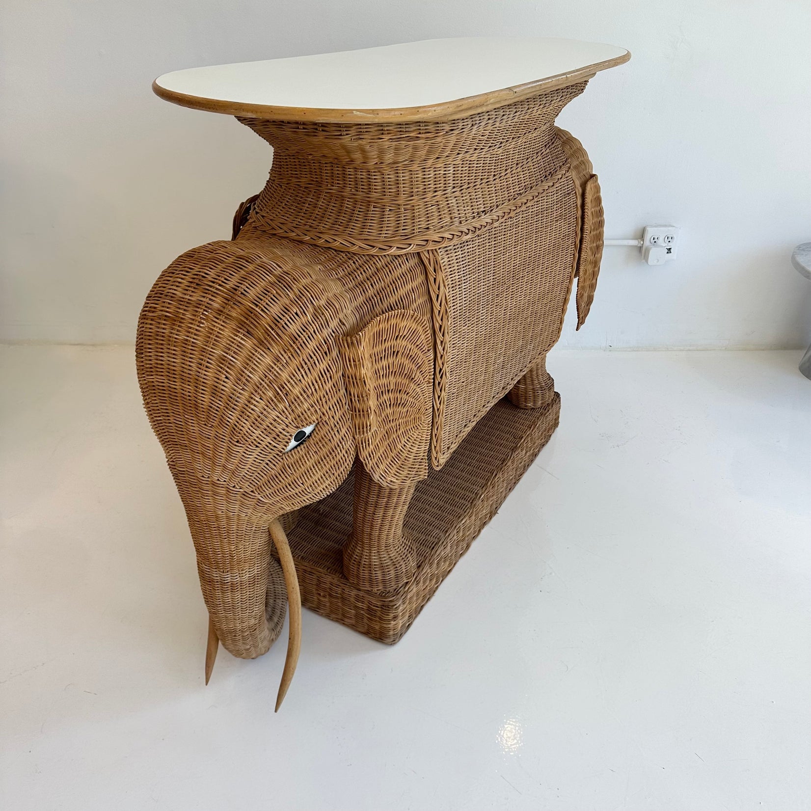 Wicker and Rattan Elephant Console Table