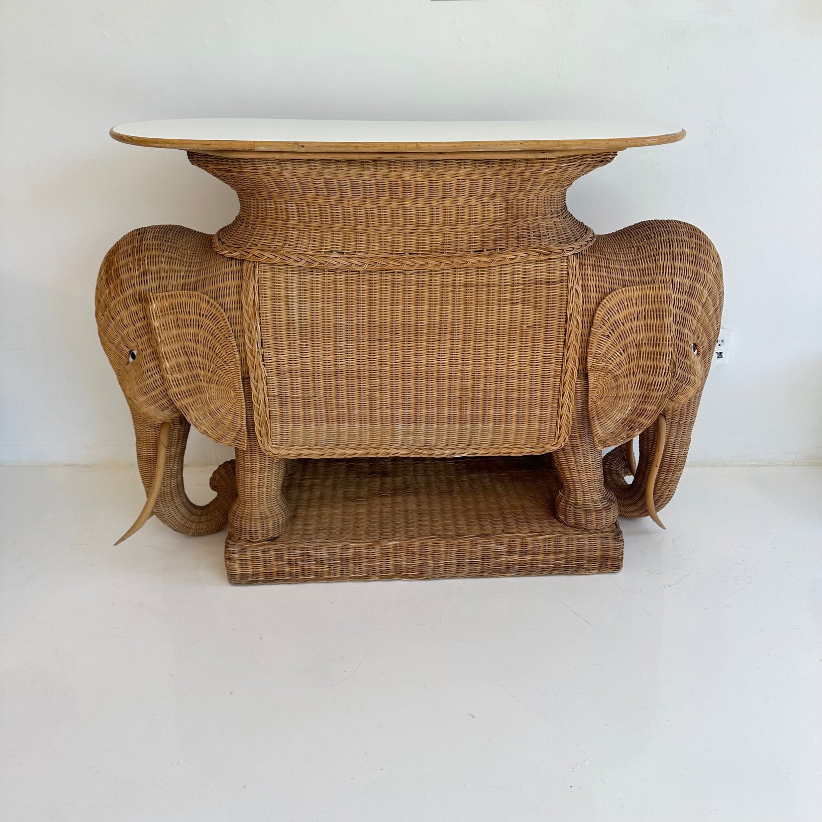 Wicker and Rattan Elephant Console Table