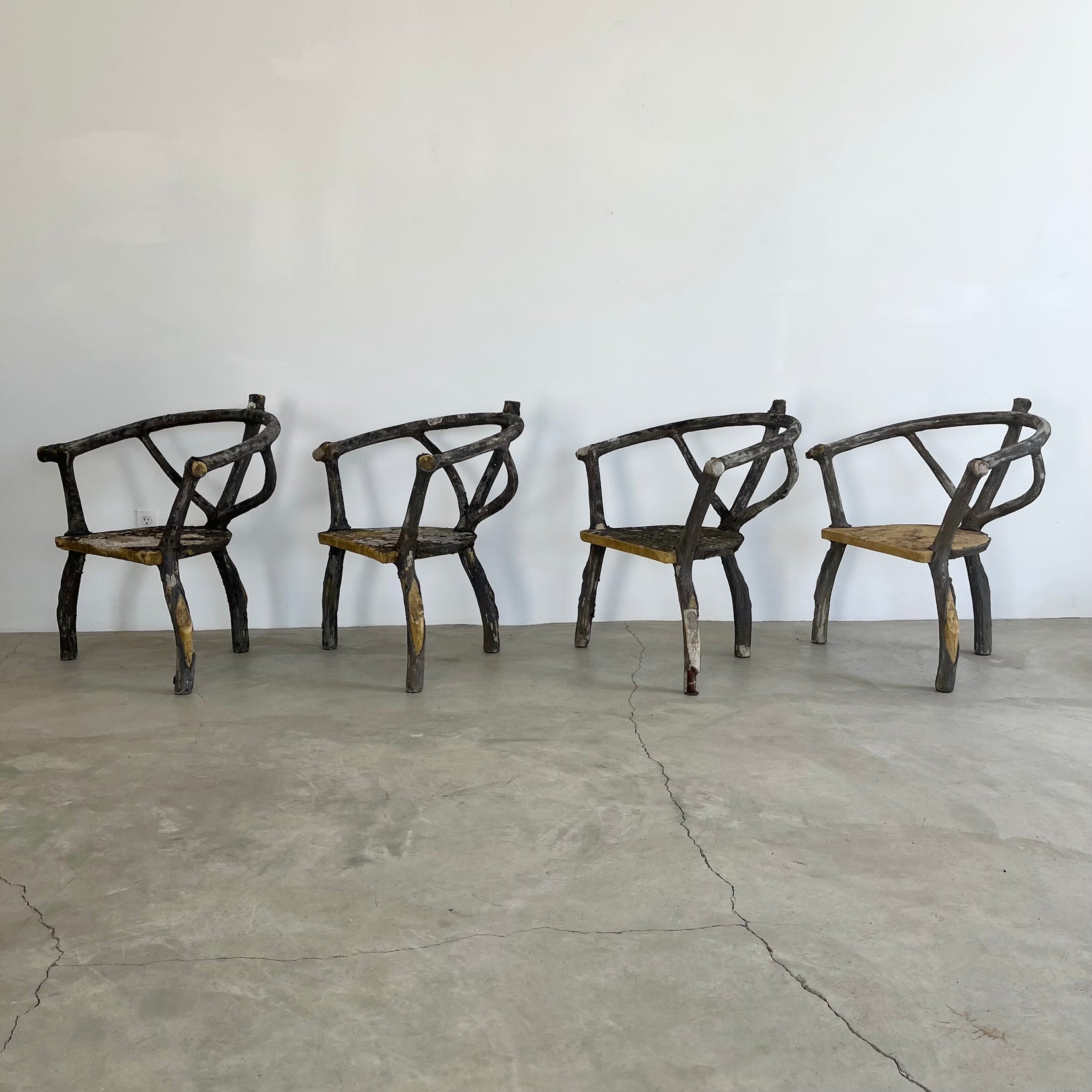 Set of 4 Faux Bois chairs, 1960s France