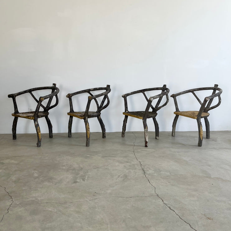 Set of 4 Faux Bois chairs, 1960s France